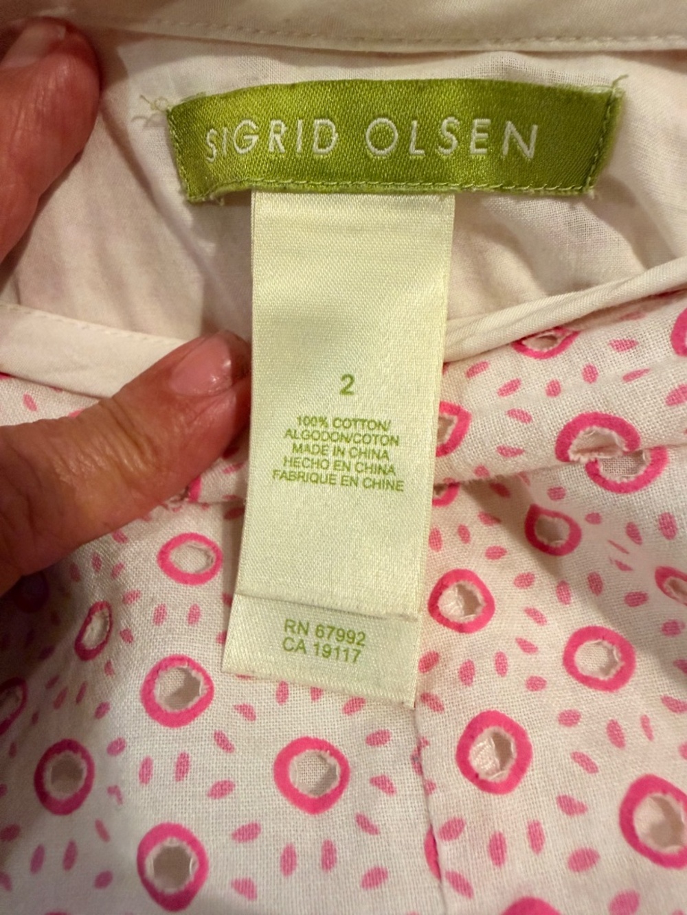 Sigrid Olsen Size 2 Pink Ivory Cotton Eyelet A-Line Skirt - Picture 2 of 5